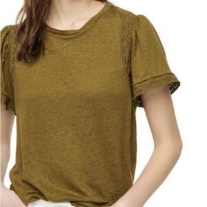 J. Crew Short Sleeve Linen
Tee Green Top Eyelet Trim Women’s Size S